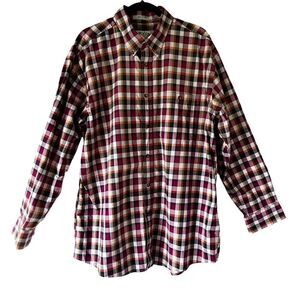 ORVIS Men's Red Plaid Long Sleeve Twill Cotton Button Down Casual Shirt